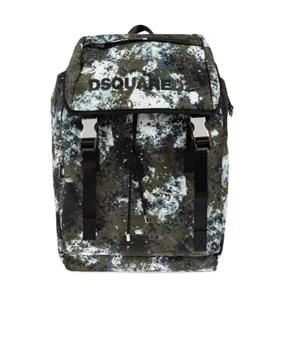Dsquared2 Printed Backpack In Black