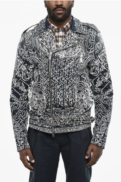Dsquared2 Printed Biker Denim Jacket