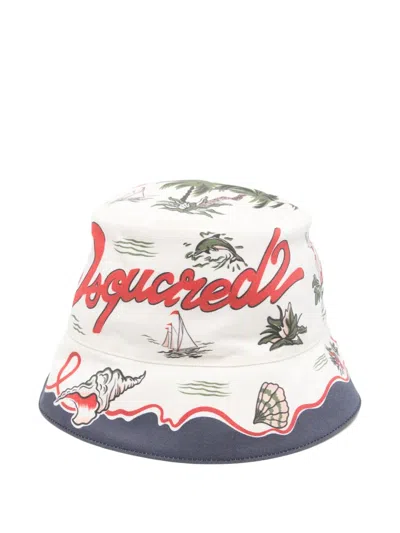 Dsquared2 Printed Bucket Hat In Neutral