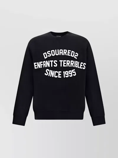 Dsquared2 Printed Cotton Crew Neck Sweatshirt In Black