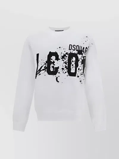 Dsquared2 Printed Cotton Crew Neck Sweatshirt In White