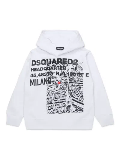 Dsquared2 Kids' Printed Cotton Hoodie In 白色