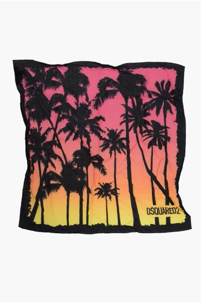 Dsquared2 Printed Cotton Scarf With Ombre Effect In Multi