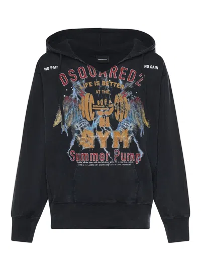 Dsquared2 Printed Cotton Sweatshirt In Black