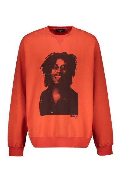 Dsquared2 Printed Cotton Sweatshirt In Orange