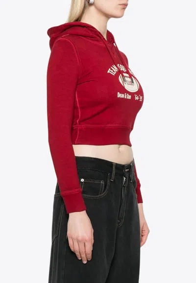 Dsquared2 Printed Cropped Hoodie In Red