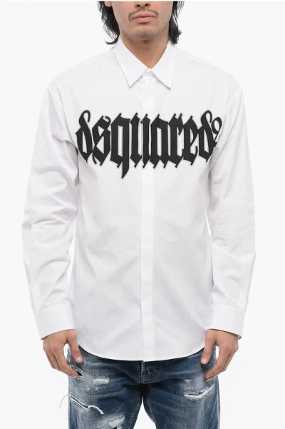 Dsquared2 Printed Gothic Shirt With Hidden Placket In White