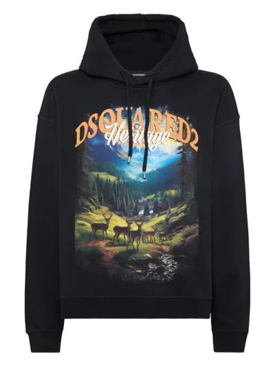 Dsquared2 Printed Hoodie In Black