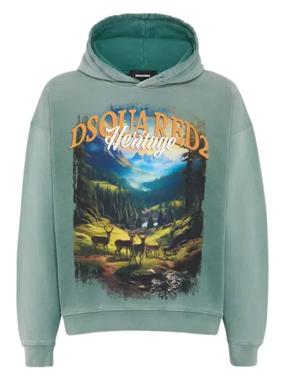Dsquared2 Slouchy Hooded Sweater Graphic Print In Green