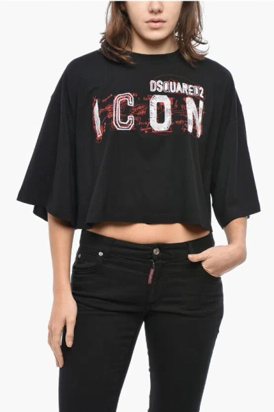 Dsquared2 Printed Icon Cropped Fit T-shirt In Black