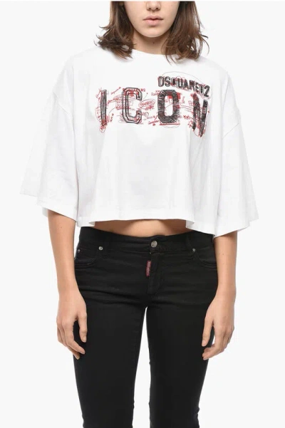 Dsquared2 Printed Icon Cropped Fit T-shirt In White