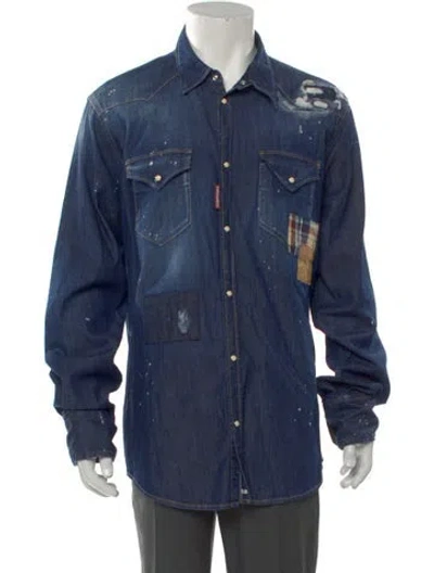 Pre-owned Dsquared2 Printed Long Sleeve Denim Shirt In Blue