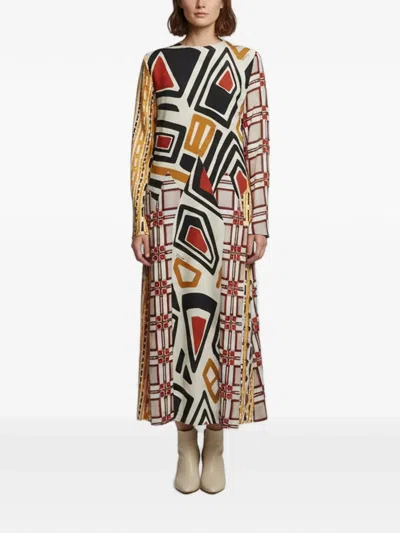 Pre-owned Dsquared2 Printed Long-sleeve Midi Dress In Neutral