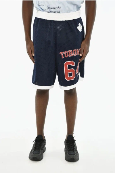 Dsquared2 Printed Perforated Shorts In Blue