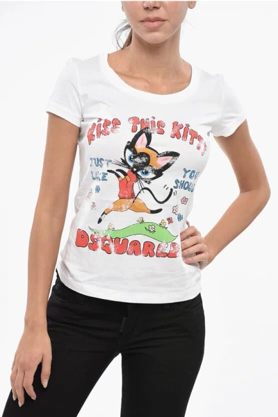 Dsquared2 Women White Graphic Crew Neck T-shirt In Neutral