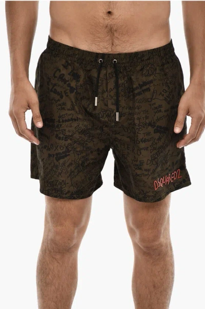 Dsquared2 Printed Scribble Swim Shorts In Green