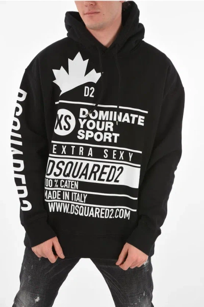 Dsquared2 Printed Slouch Fit Hoodie Sweatshirt In Black