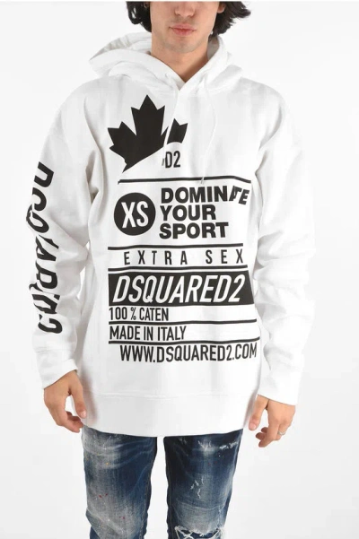 Dsquared2 Printed Slouch Fit Sweatshirt With Hood In White