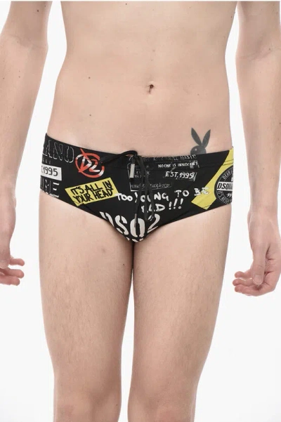 Dsquared2 Printed Swim Shorts In Black