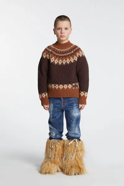 Dsquared2 Norwegian Wool Blend Turtleneck Pullover In Multi