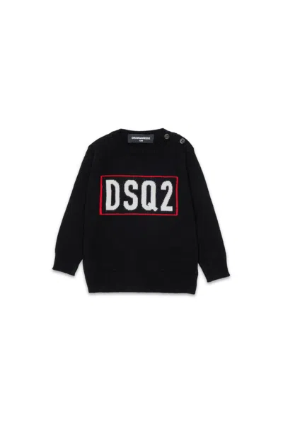 Dsquared2 Merino Wool Pullover With Logo Dsq2 In Black