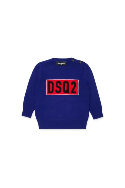 Dsquared2 Merino Wool Pullover With Logo Dsq2 In Blue