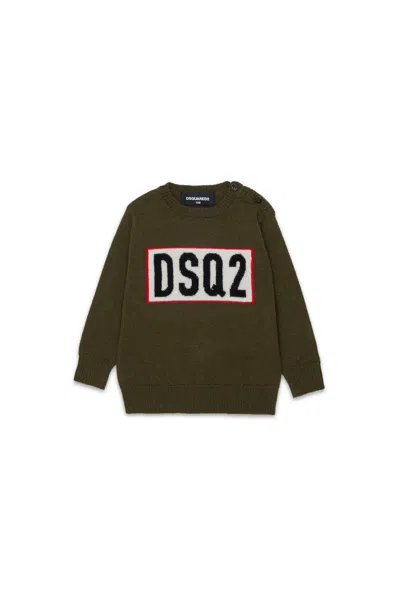 Dsquared2 Merino Wool Pullover With Logo Dsq2 In Green
