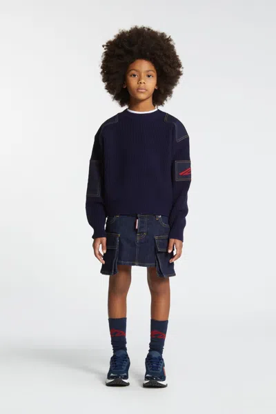 Dsquared2 Wool Blend Pullover With Denim Inserts In Blue