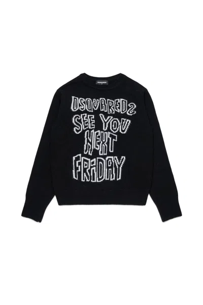 Dsquared2 Kids' Pullover In Misto Lana Con Lettering In Black