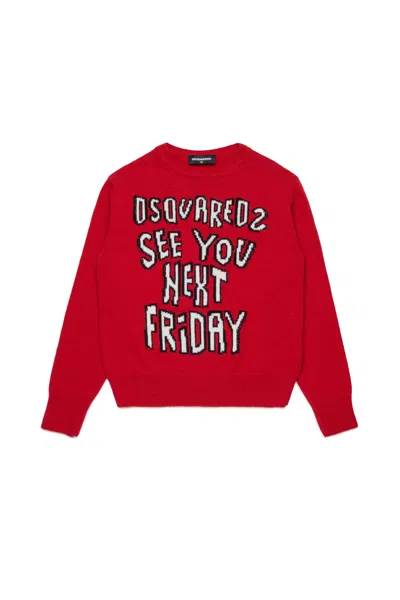 Dsquared2 Kids' Pullover In Misto Lana Con Lettering In Red