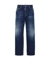 Dsquared2 Blue Five-pocket Jeans With Faded Effect And Logo Patch On The Back In Blue