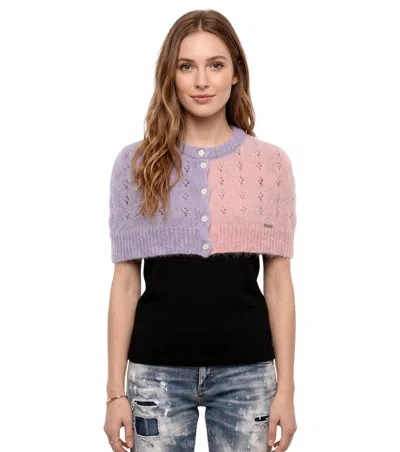 Dsquared2 Purple Color Block Crew Neck Sweater