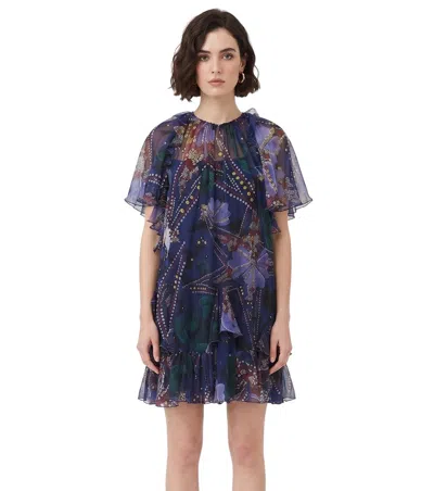 DSQUARED2 PURPLE FLORAL ROUND NECK MINI DRESS