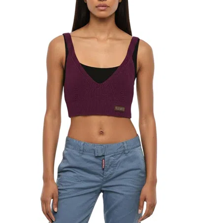 Dsquared2 Purple Knitted V Neck Top In Burgundy