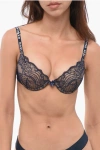 Dsquared2 Push-up Lace Bra With Logoed Shoulder Straps In Blue