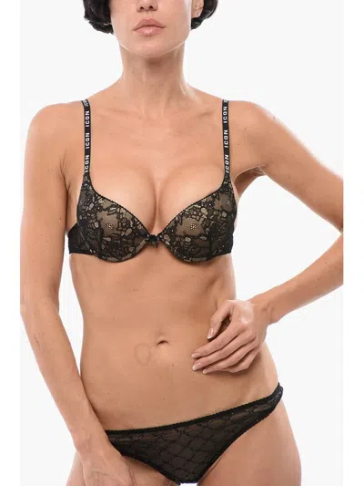 Dsquared2 Push-up Bra With Logo Straps In Black