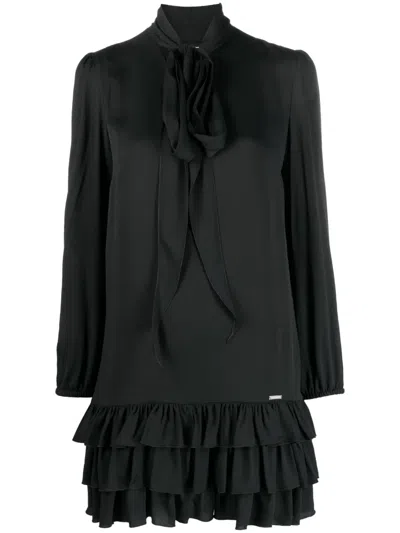 Dsquared2 Pussy-bow Ruffle-trim Minidress In Black