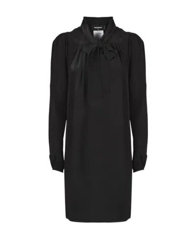 Dsquared2 Pussy-bow Silk Mini Dress In Black