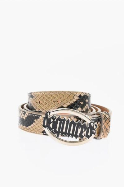 Dsquared2 Python Effect Leather Belt With Logoed Buckle 25mm