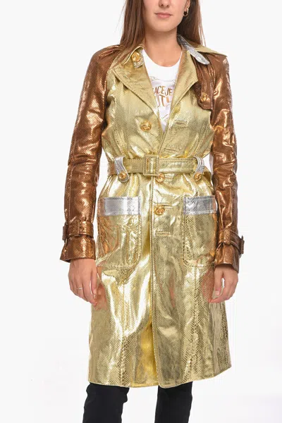 Dsquared2 Python Skin Trench With Back Vent In Gold