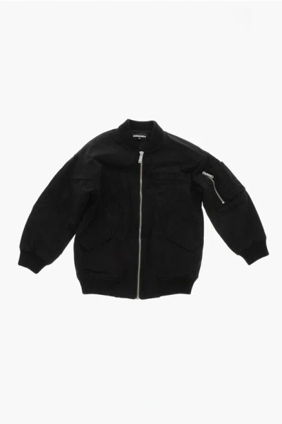 Dsquared2 Quilted Bomber Jacket With Embroidered Logo In Black
