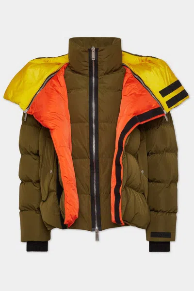 Dsquared2 Quilted Colorblock Down Jacket In Brown