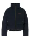 Dsquared2 High Collar Navy Puffer Jacket With Contrast Logo And Multicolor Heritage Lining In Blue