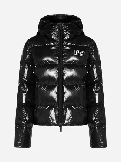 Dsquared2 Quilted Glossy Nylon Puffer Jacket In Black