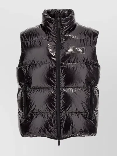 DSQUARED2 QUILTED HIGH-NECK SLEEVELESS LOGO JACKET