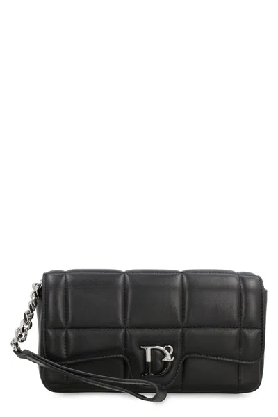 Dsquared2 Quilted Leather Clutch With Magnetic Flap Closure For Women In Black