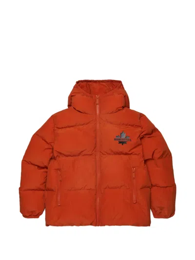 Dsquared2 Kids' 로고 프린트 퀼팅 재킷 In 오렌지