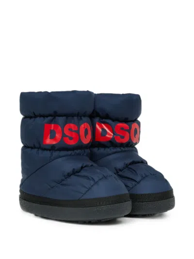 Dsquared2 Kids' Quilted Logo-print Snow Boots In Blue