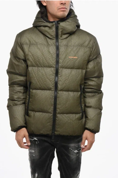 Dsquared2 Quilted Nylon Down Jacket With Hood In Green