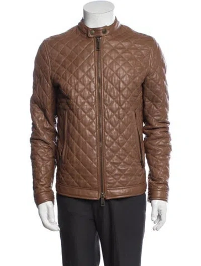 Pre-owned Dsquared2 Quilted Pattern Lamb Leather Moto Jacket In Brown
